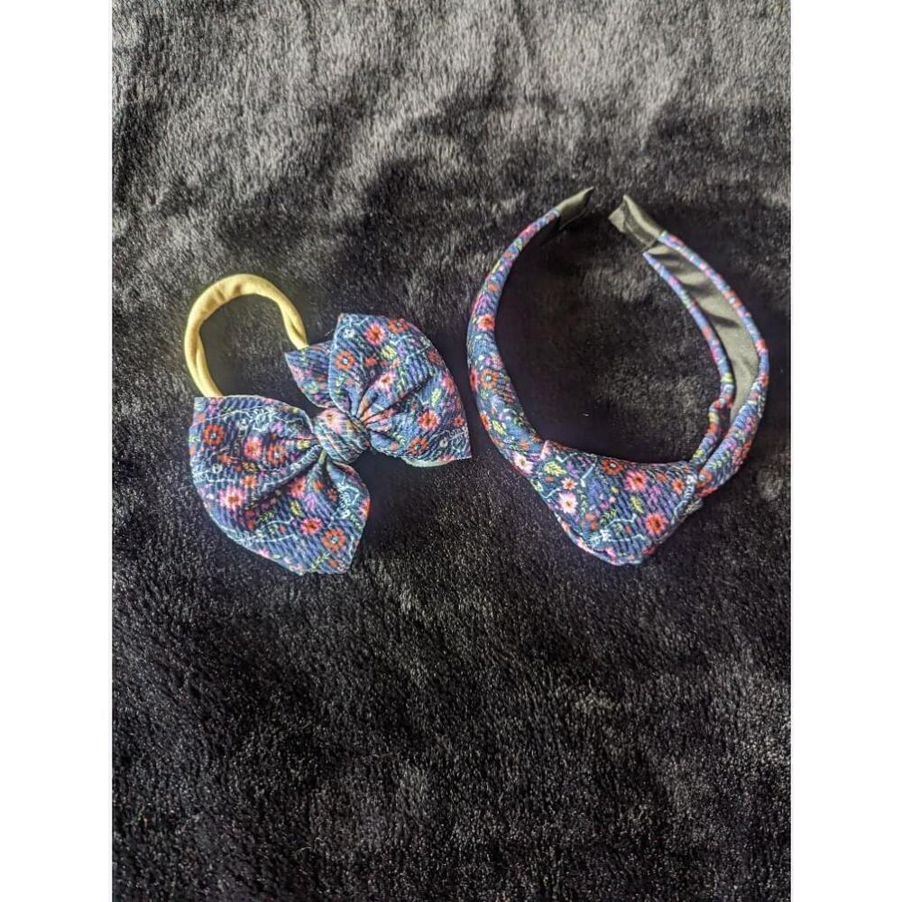 Halloween Skeleton Theme Headband and Bow Hair Tie/Baby Headband Set